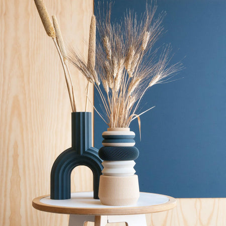 MINIMUM DESIGN - Vase Modulaire - Lagune - Bleu indigo et bois naturel