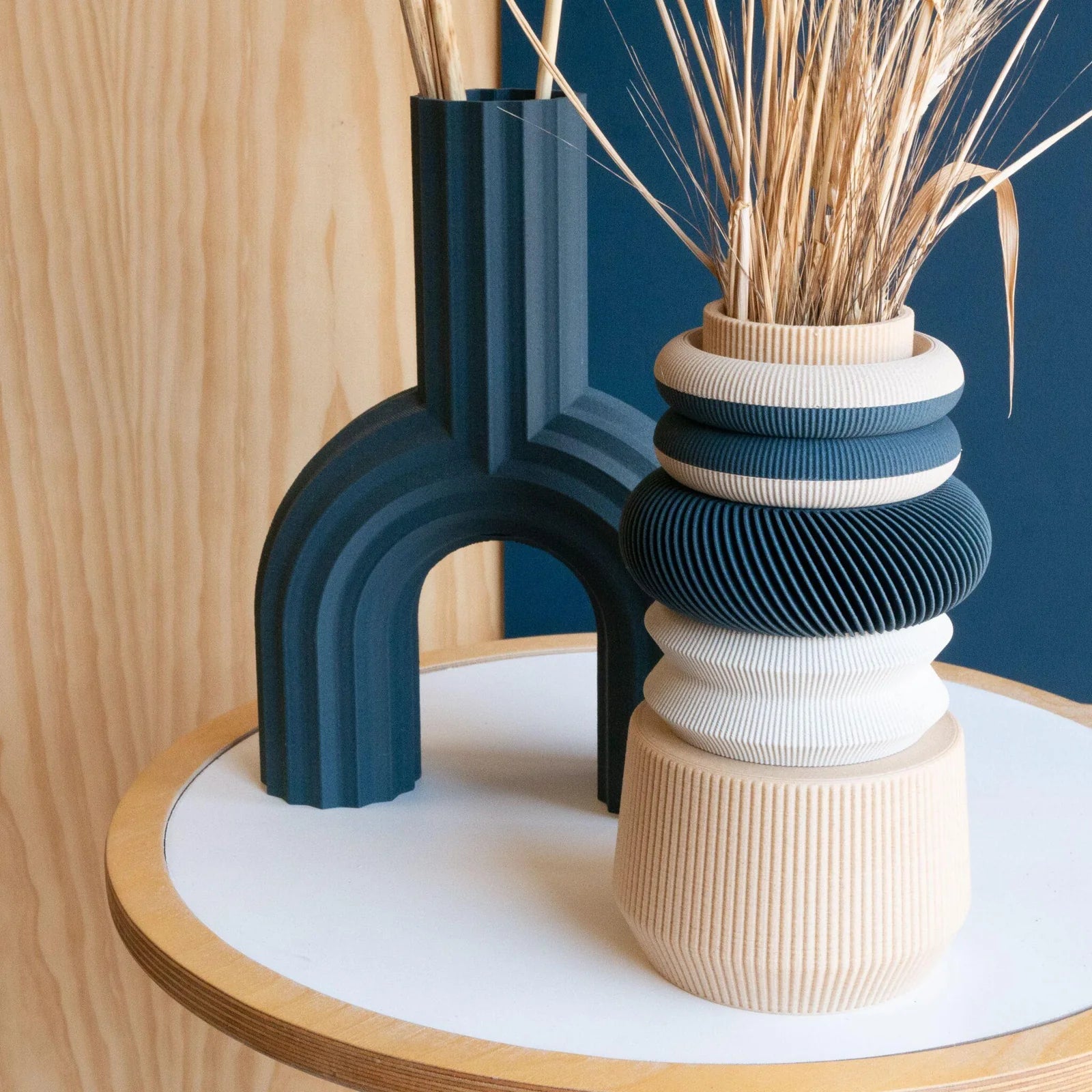 MINIMUM DESIGN - Vase Modulaire - Lagune - Bleu indigo et bois naturel